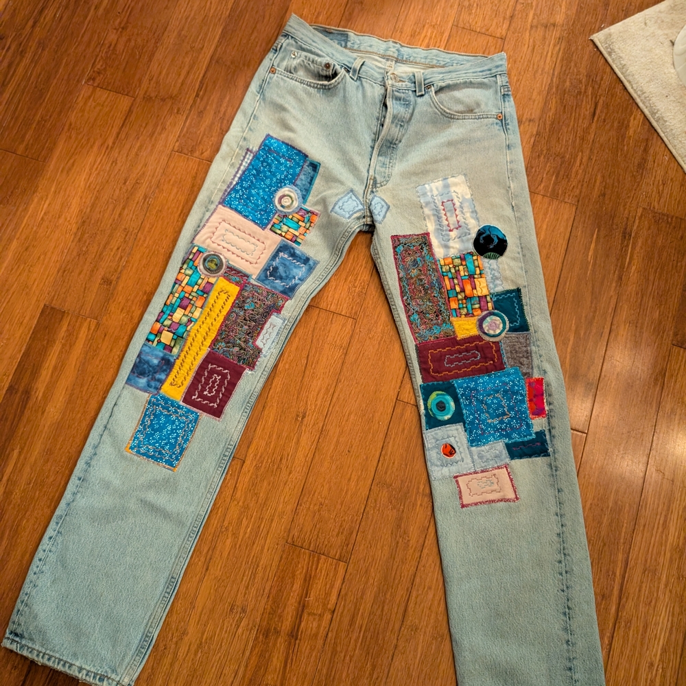 501 Levi's Patchwork Embroidered Bootcut Jeans Be… - image 1